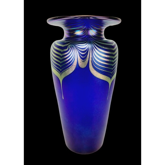 VTG Steven Correia Pulled Feather Iridescent Vase Artist Proof Signed Dated 10" - Picture 9 of 16